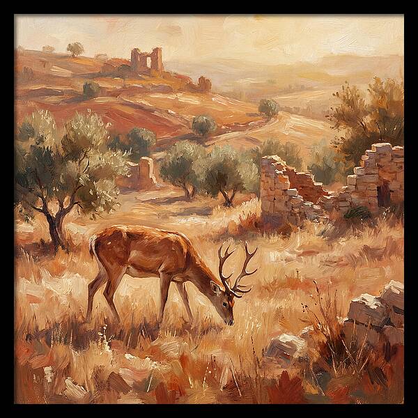Pampas Deer In Mediterranean Landscape