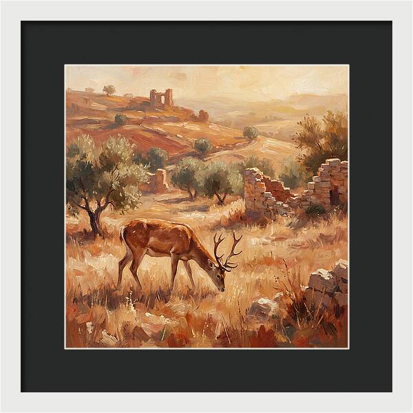 Pampas Deer In Mediterranean Landscape