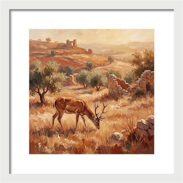 Pampas Deer In Mediterranean Landscape