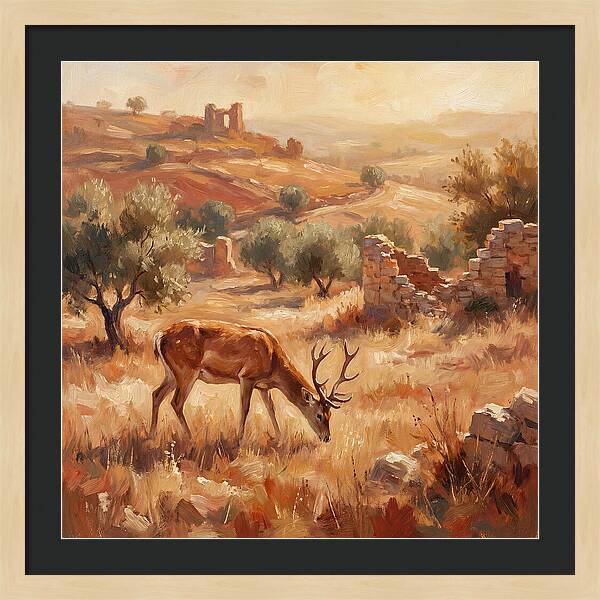 Pampas Deer In Mediterranean Landscape