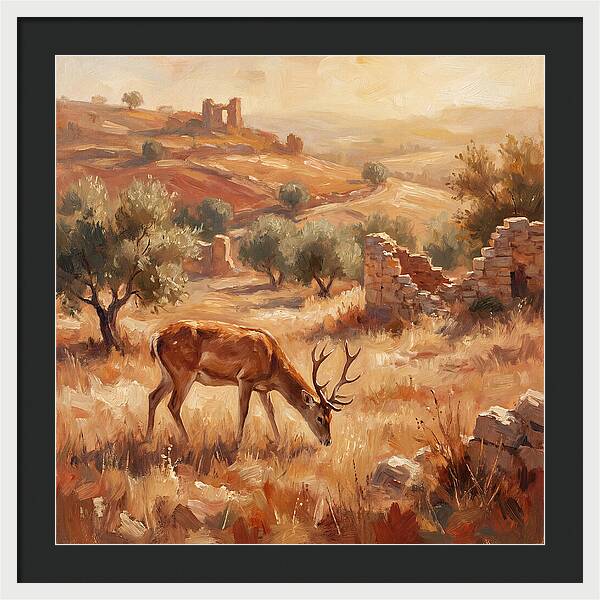 Pampas Deer In Mediterranean Landscape