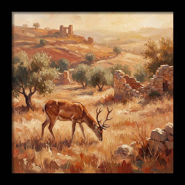 Pampas Deer In Mediterranean Landscape
