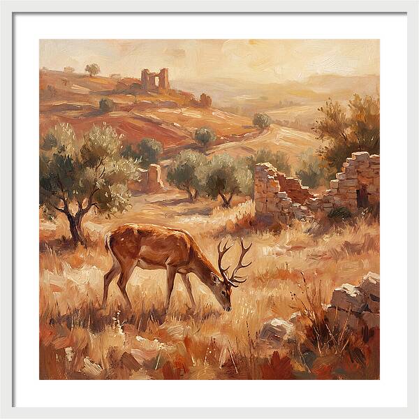 Pampas Deer In Mediterranean Landscape
