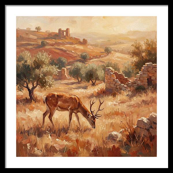 Pampas Deer In Mediterranean Landscape