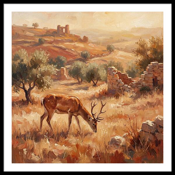 Pampas Deer In Mediterranean Landscape