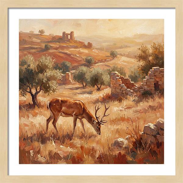 Pampas Deer In Mediterranean Landscape
