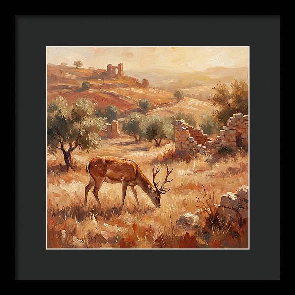 Pampas Deer In Mediterranean Landscape