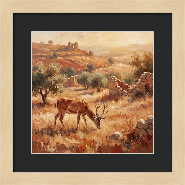 Pampas Deer In Mediterranean Landscape