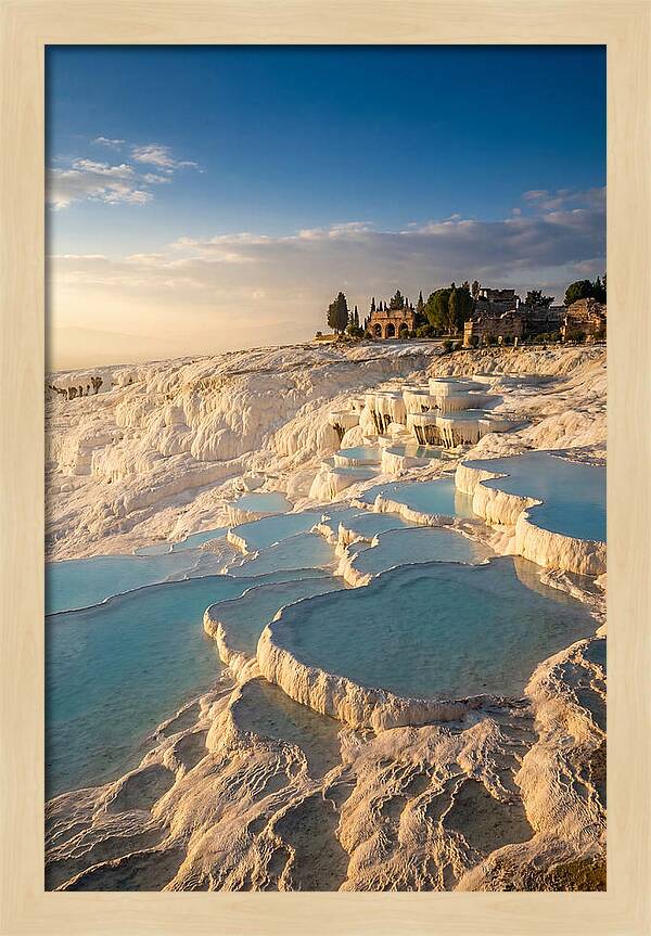 Pamukkale Travertine Terraces At Golden Hour