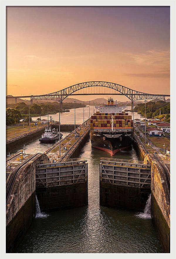 Panama Canal Miraflores Locks At Golden Hour