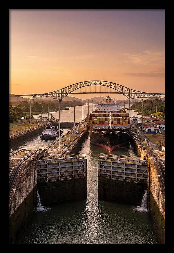 Panama Canal Miraflores Locks At Golden Hour