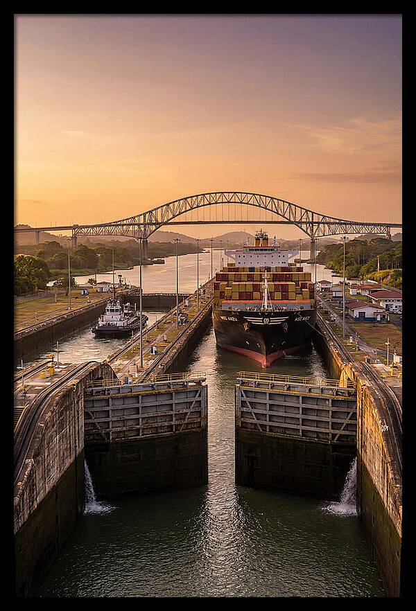 Panama Canal Miraflores Locks At Golden Hour