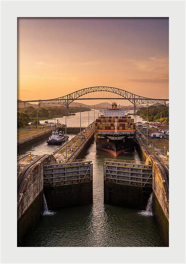 Panama Canal Miraflores Locks At Golden Hour