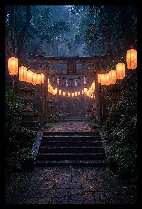 Paper Lanterns Illuminate Shrine
