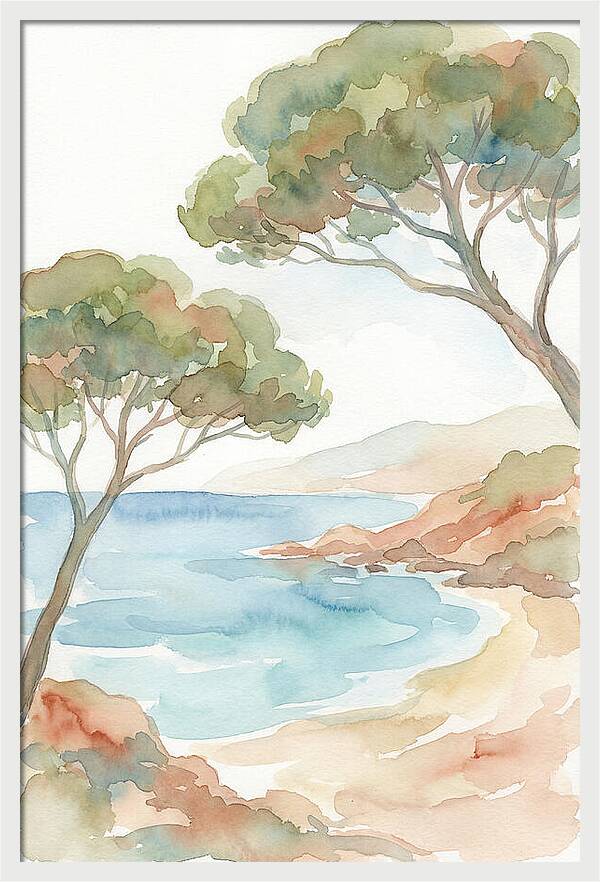 Parasol Pines Framing Mediterranean Cove