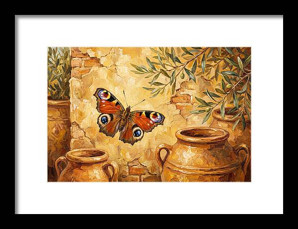 Peacock Butterfly Among Olive Jars