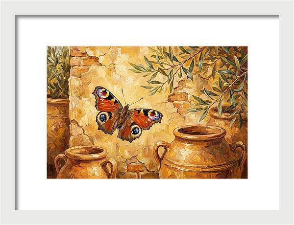 Peacock Butterfly Among Olive Jars