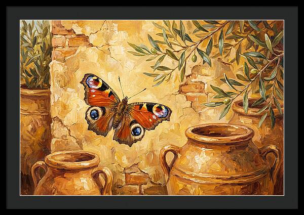 Peacock Butterfly Among Olive Jars