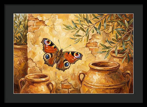 Peacock Butterfly Among Olive Jars