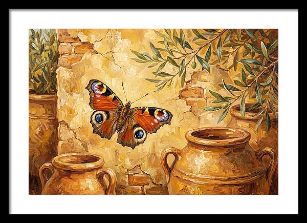 Peacock Butterfly Among Olive Jars