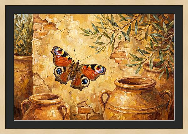 Peacock Butterfly Among Olive Jars