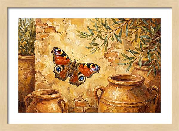 Peacock Butterfly Among Olive Jars