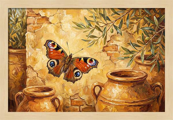 Peacock Butterfly Among Olive Jars