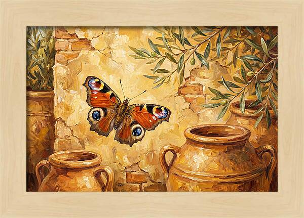 Peacock Butterfly Among Olive Jars