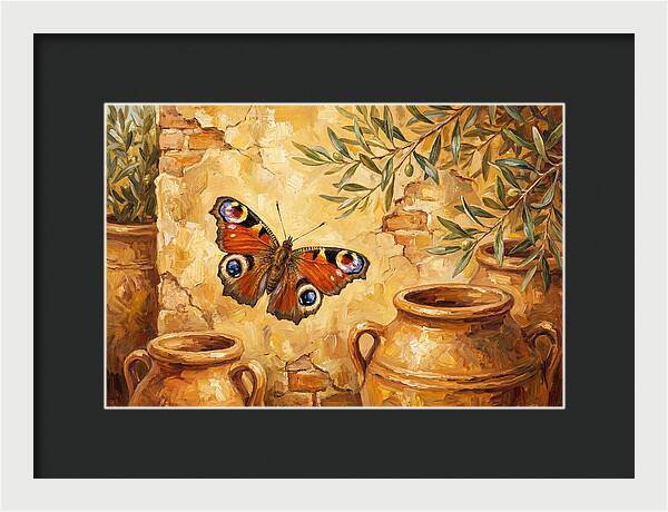 Peacock Butterfly Among Olive Jars