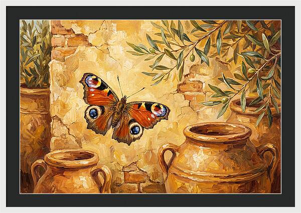 Peacock Butterfly Among Olive Jars