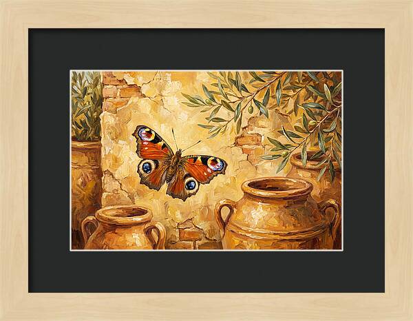Peacock Butterfly Among Olive Jars