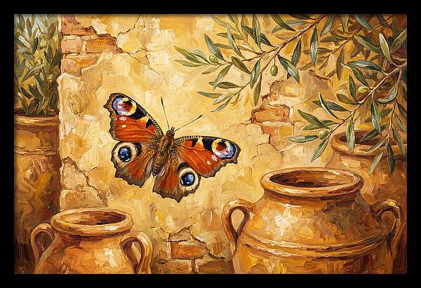 Peacock Butterfly Among Olive Jars