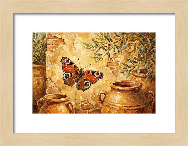Peacock Butterfly Among Olive Jars