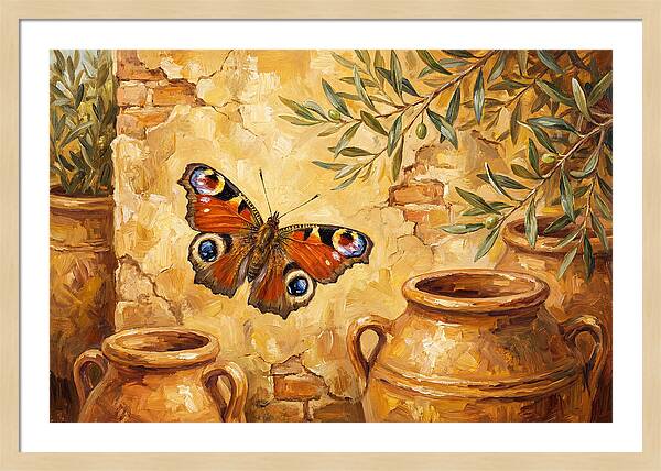 Peacock Butterfly Among Olive Jars