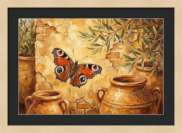 Peacock Butterfly Among Olive Jars