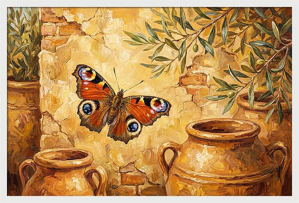 Peacock Butterfly Among Olive Jars