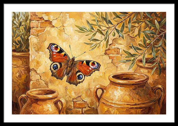 Peacock Butterfly Among Olive Jars