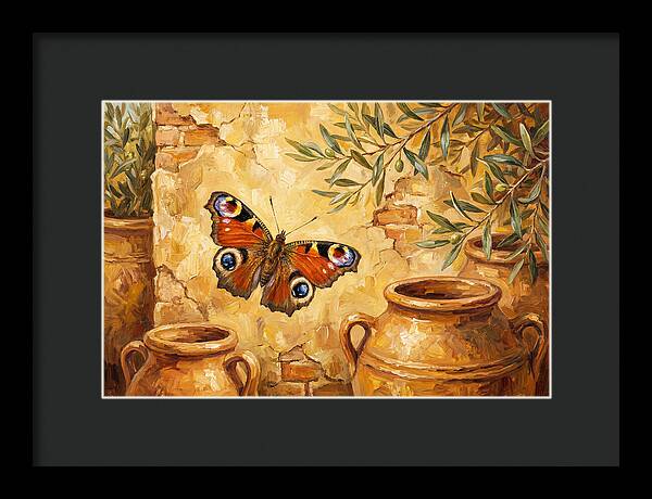 Peacock Butterfly Among Olive Jars