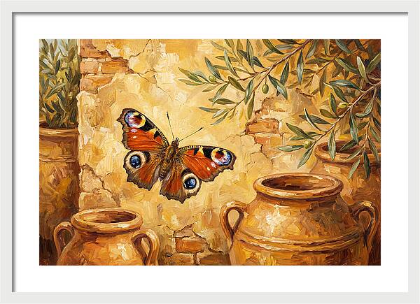 Peacock Butterfly Among Olive Jars