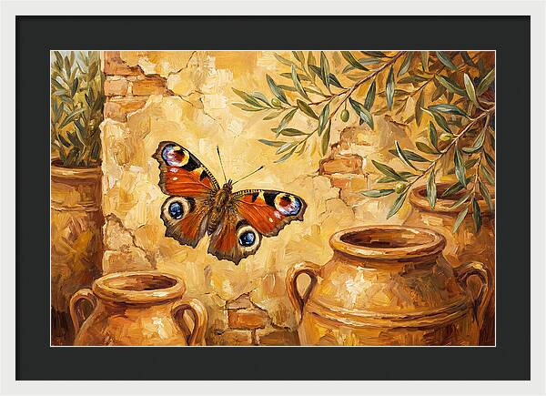 Peacock Butterfly Among Olive Jars