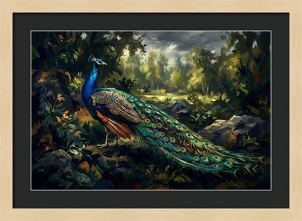 Peacock Displaying Its Iridescent Tail