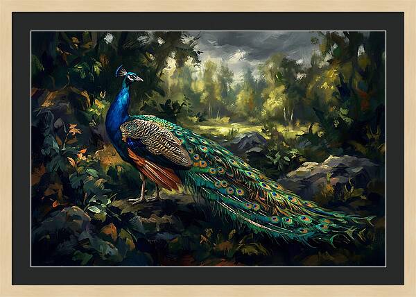 Peacock Displaying Its Iridescent Tail