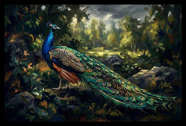 Peacock Displaying Its Iridescent Tail