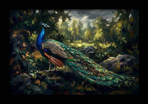 Peacock Displaying Its Iridescent Tail