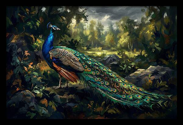 Peacock Displaying Its Iridescent Tail