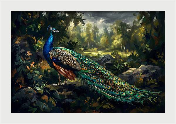 Peacock Displaying Its Iridescent Tail