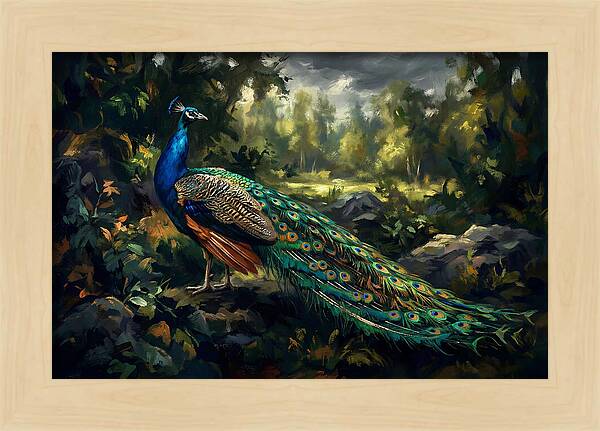 Peacock Displaying Its Iridescent Tail