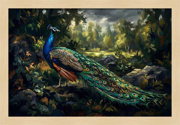 Peacock Displaying Its Iridescent Tail