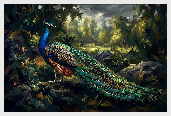 Peacock Displaying Its Iridescent Tail