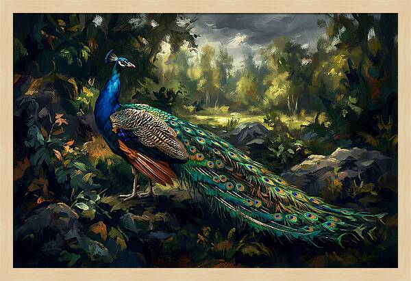 Peacock Displaying Its Iridescent Tail
